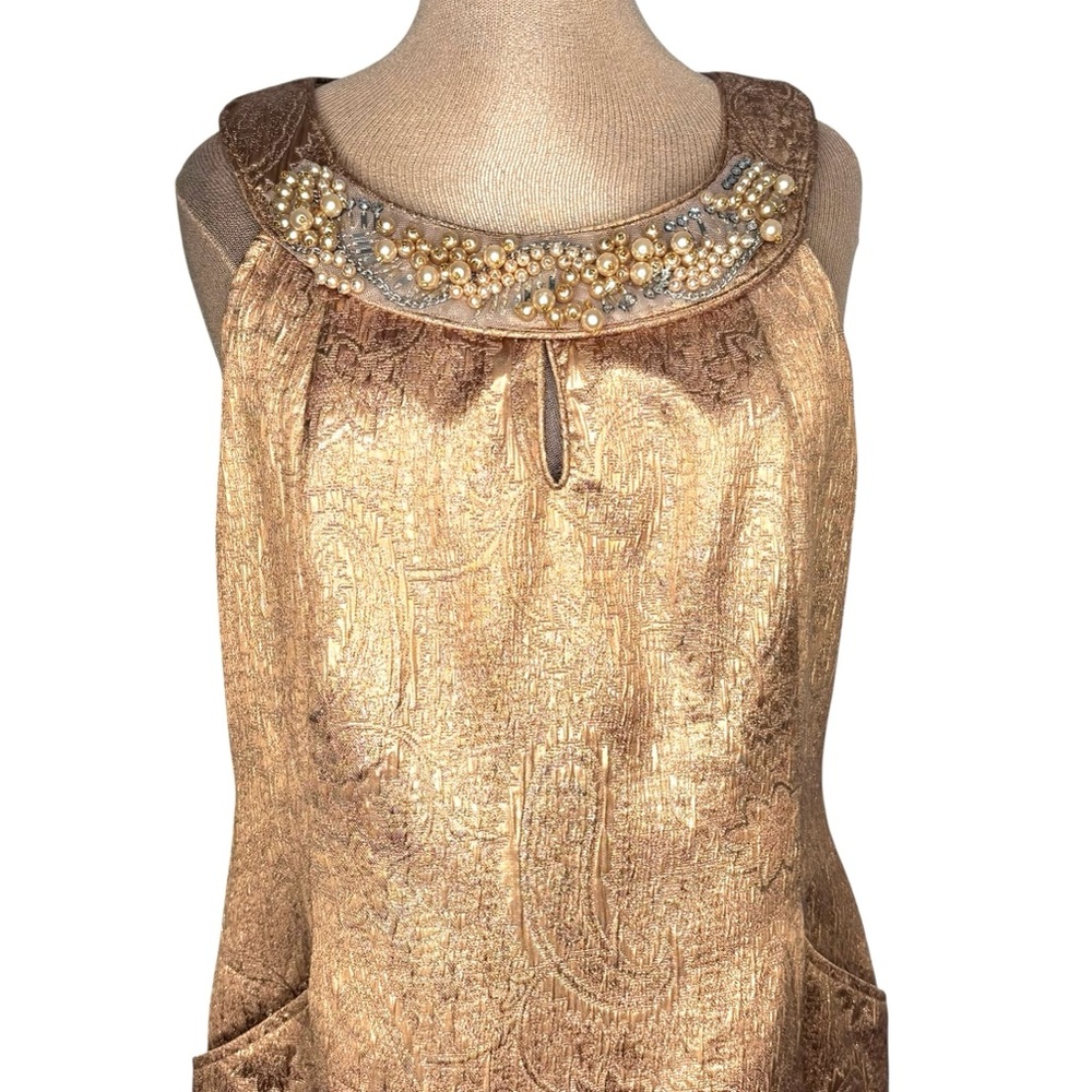 Alexia Admor Retro Gold Brocade Mini Dress with beaded collar Large
